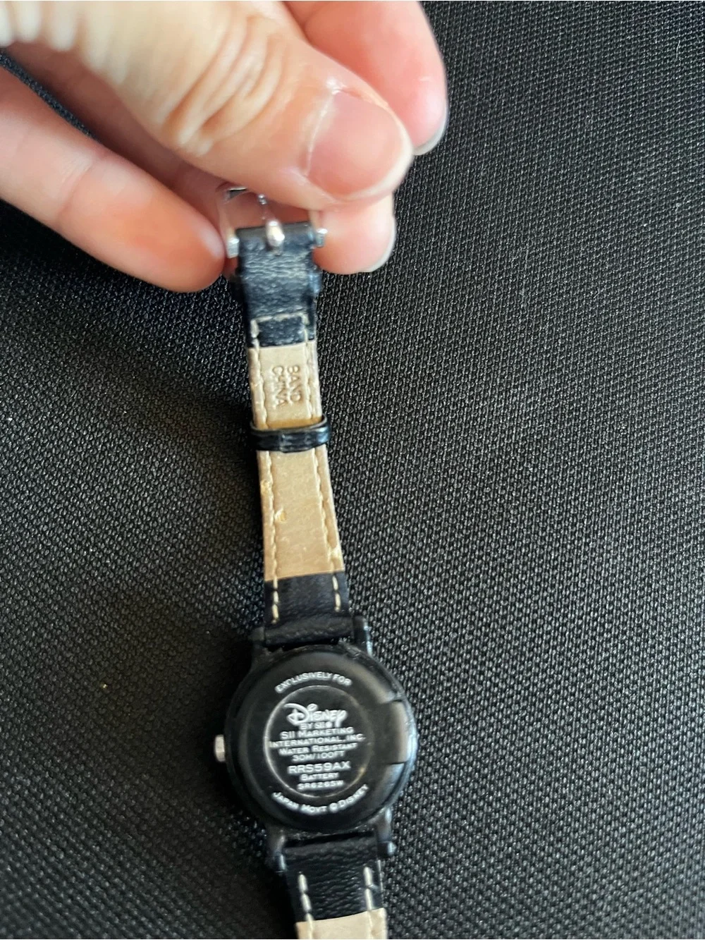 Disney Black & Tan Strap Wristwatch with Logo Back